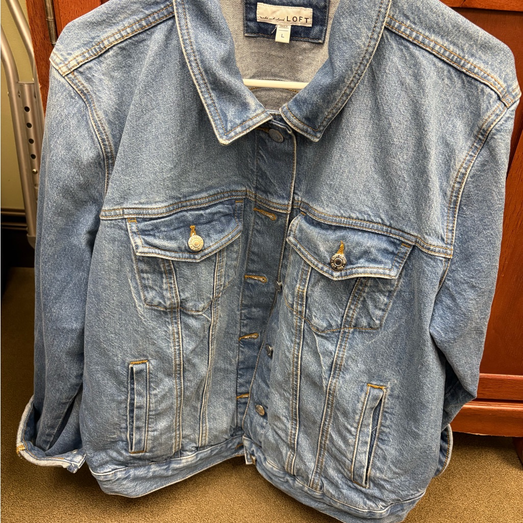 Loft Light Blue Denim Jacket With Chest Pockets